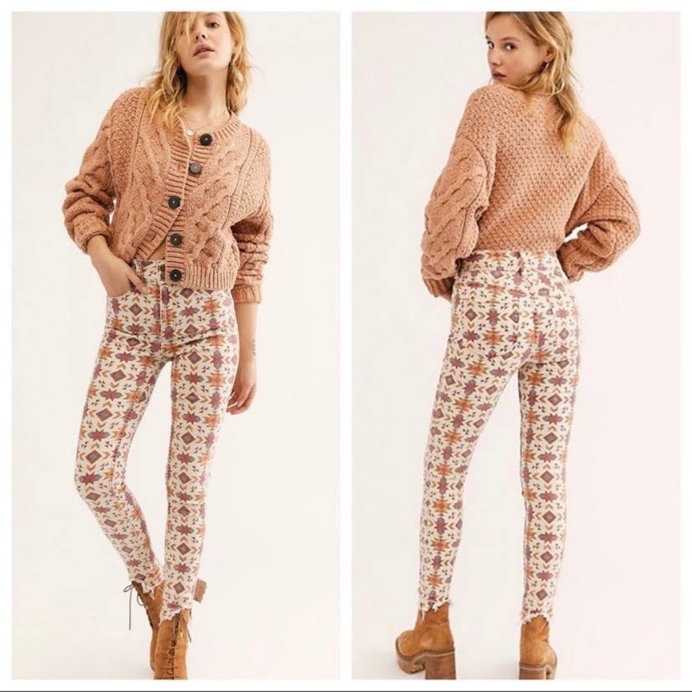 (Small Defect) Free People We The Free Wild Child Printed Skinny Jeans